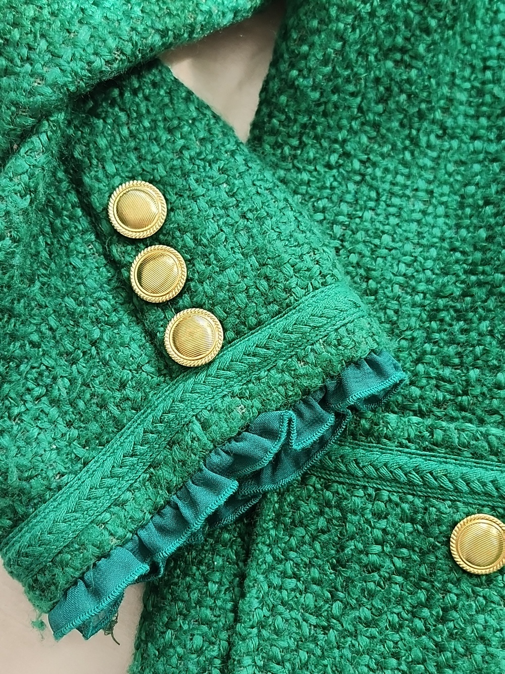 Joan Rivers Green Tweed Chain-Trim Button Jacket - Picture 5 of 7